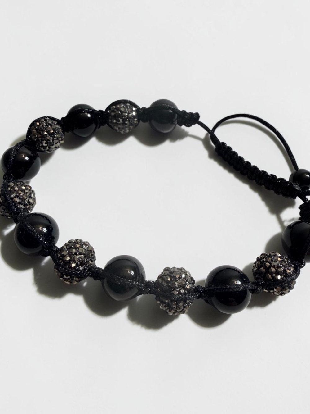 Black Shamballa Adjustable Bracelet CZ Crystal Beads Unisex